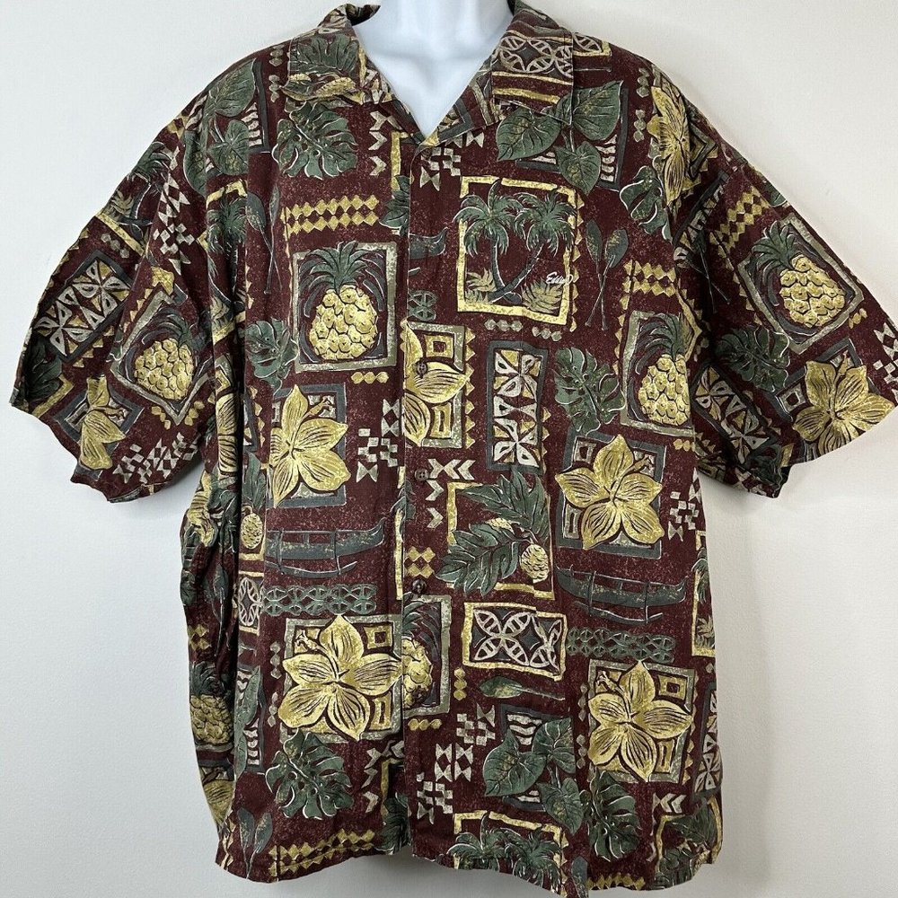Vtg Eddie D Hawaiian Shirt Mens Palm Trees Pineapples Hibiscus 5XB Short Sleeve - Picture 2 of 7